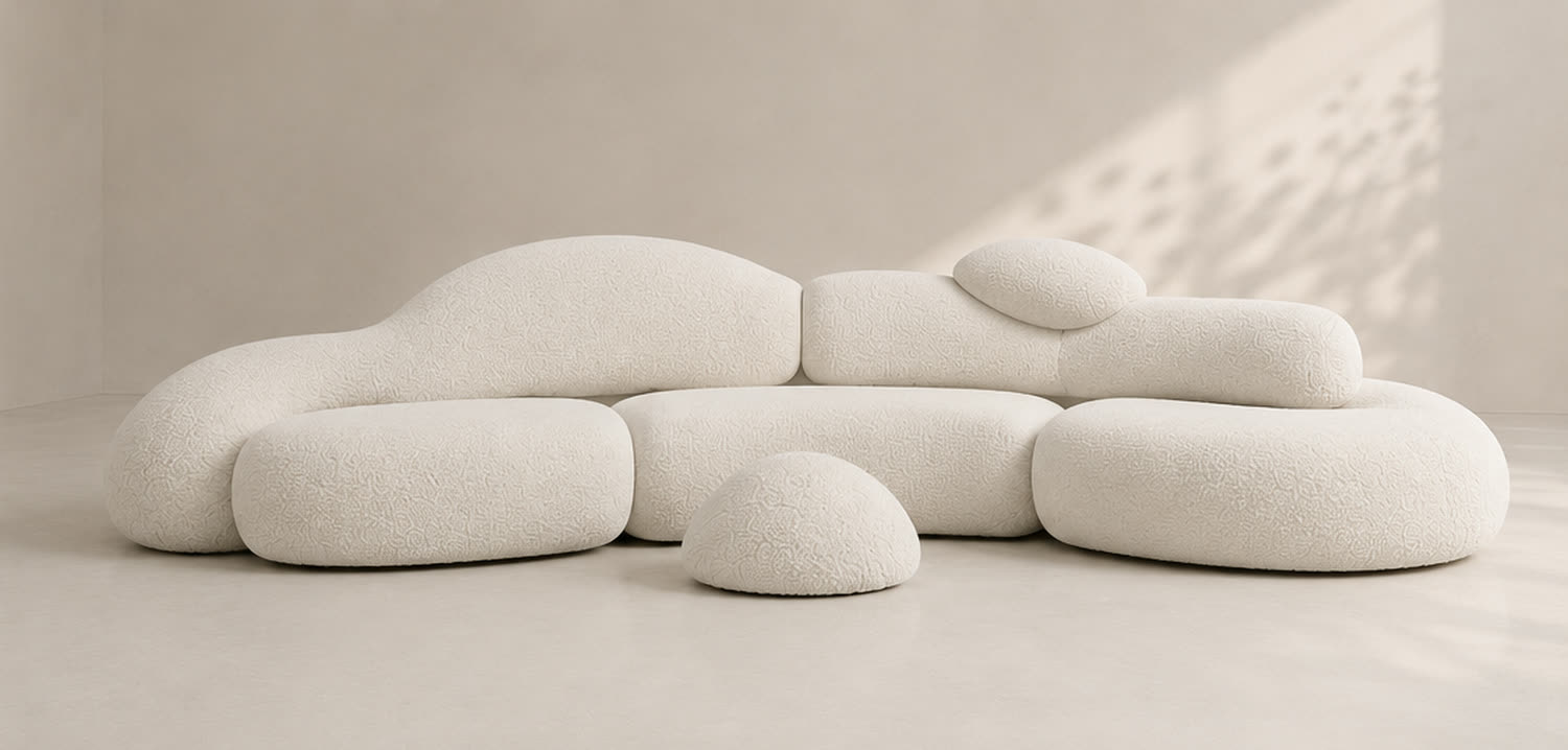 KlaudeSofa · a cloud of white bouclé