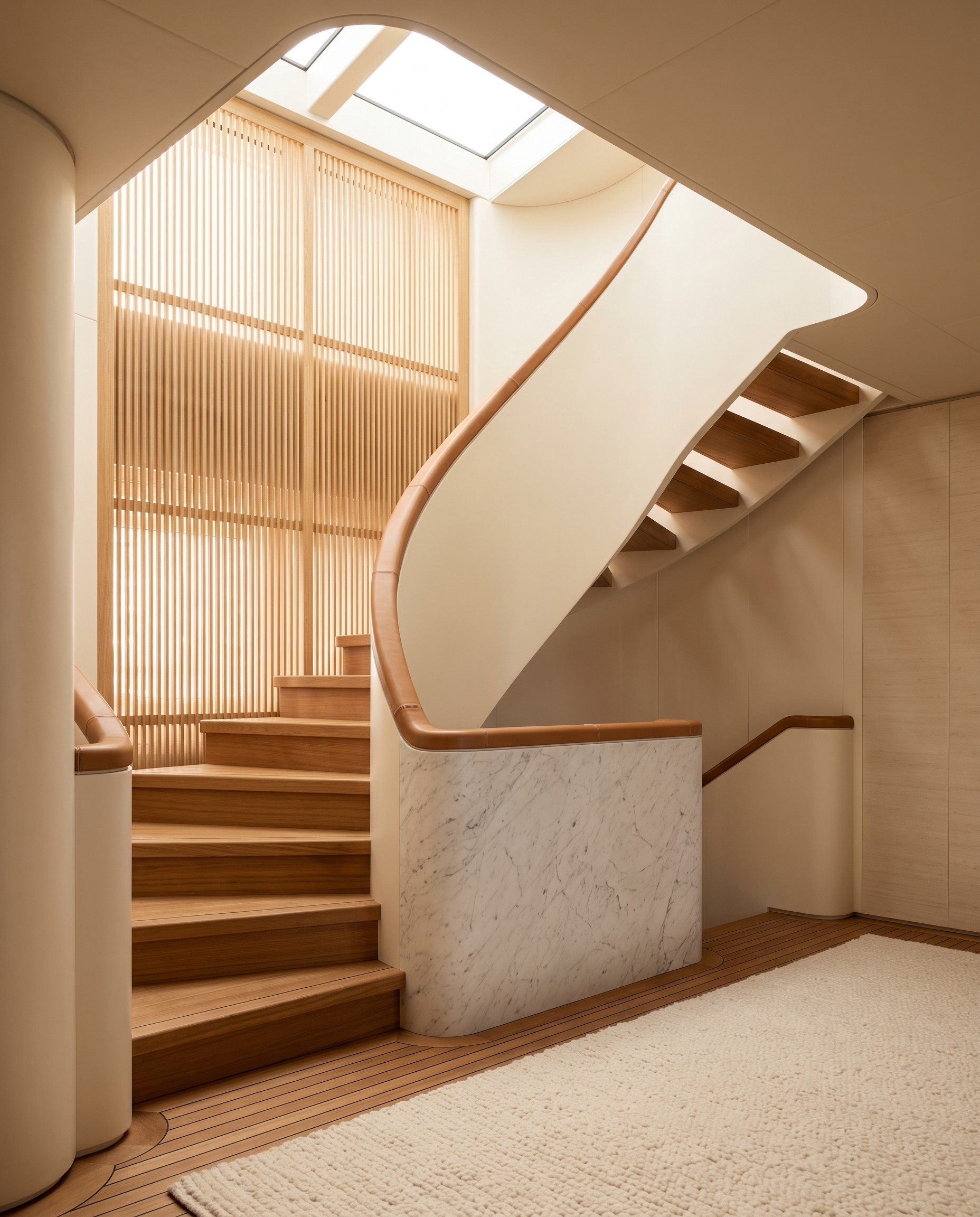 The entrance, a sculptural stair