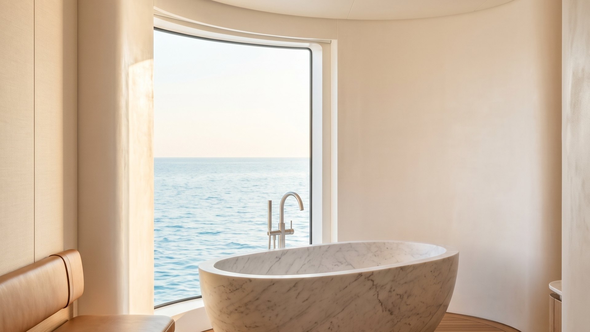 A Vessel bath, a marble tub facing the open sea